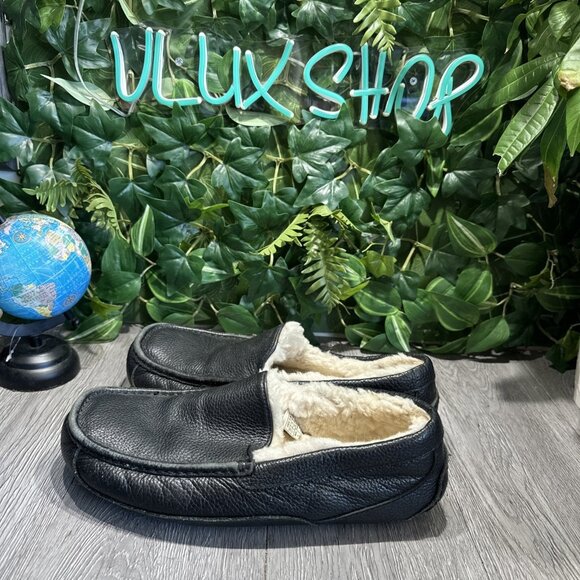 UGG Australia 5379 Ascot Mens 11 Leather Black Shearling Lined Slipper Shoes main image 5